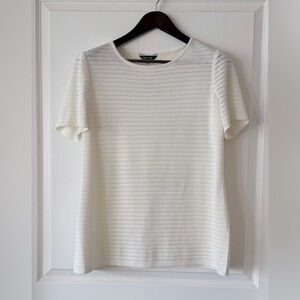 Misook Ivory Striped Short Sleeve Top